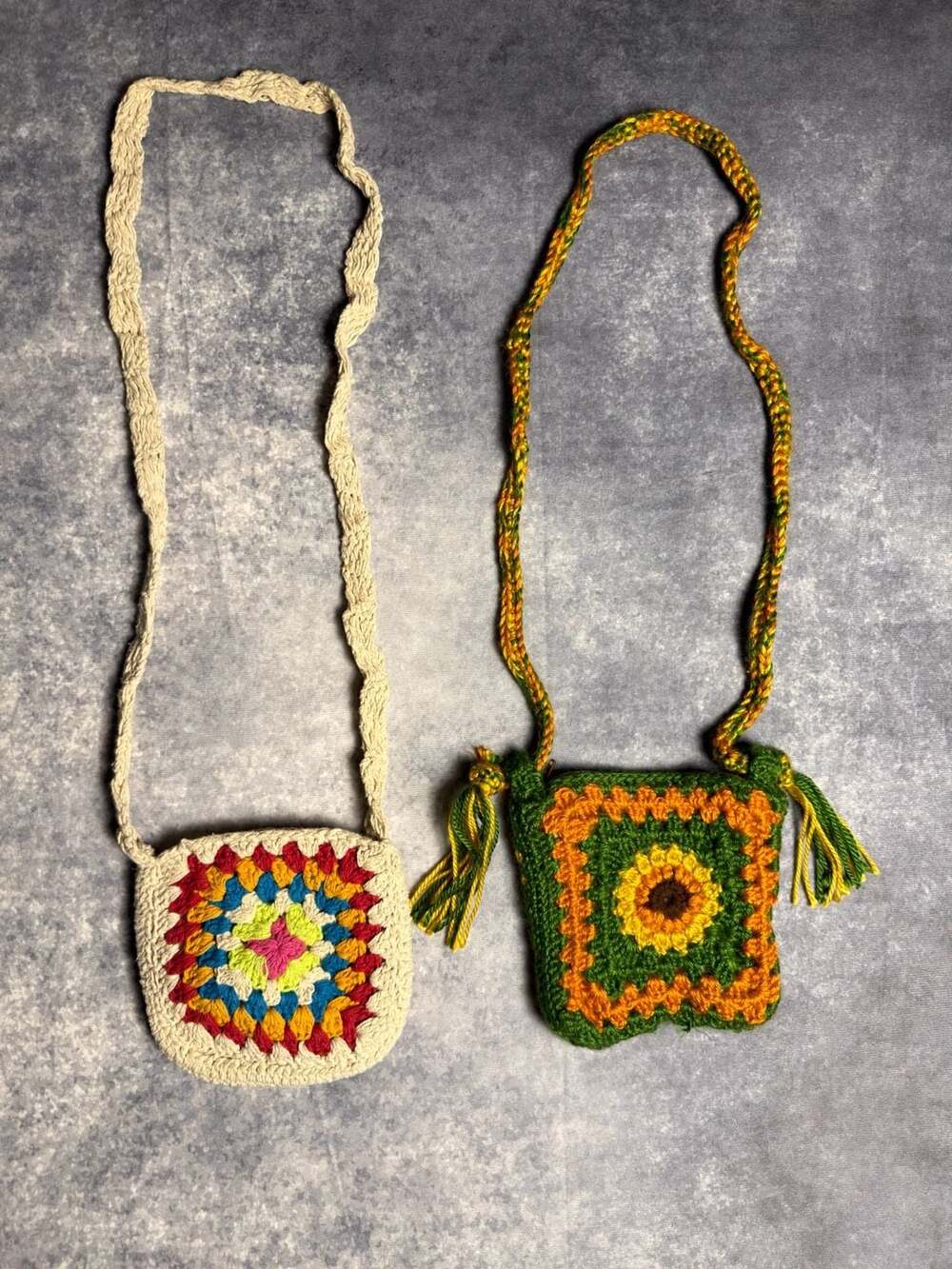 Handmade Crochet Granny Square and Sunflower Crossbody Bags Set of 2